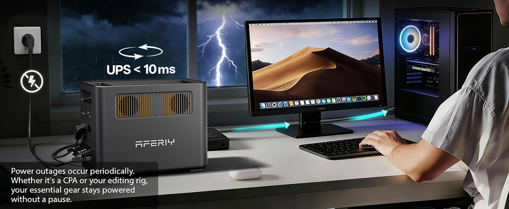 AFERIY Nomad1800 Pro P180 Portable Power Station, 1800W Pure Sine Wave Output, 1024Wh LiFePO4 Battery, Expandable to 5120Wh, 1000W AC Fast Charging, 500W XT60 Solar Input, &le;10ms UPS, 140W PD Fast Charging, 9 Outputs