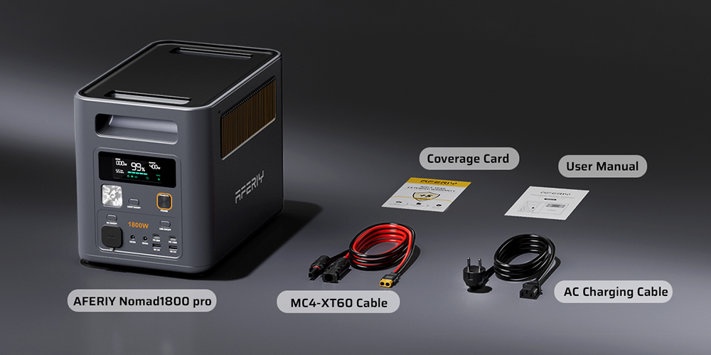 AFERIY Nomad1800 Pro P180 Portable Power Station, 1800W Pure Sine Wave Output, 1024Wh LiFePO4 Battery, Expandable to 5120Wh, 1000W AC Fast Charging, 500W XT60 Solar Input, &le;10ms UPS, 140W PD Fast Charging, 9 Outputs