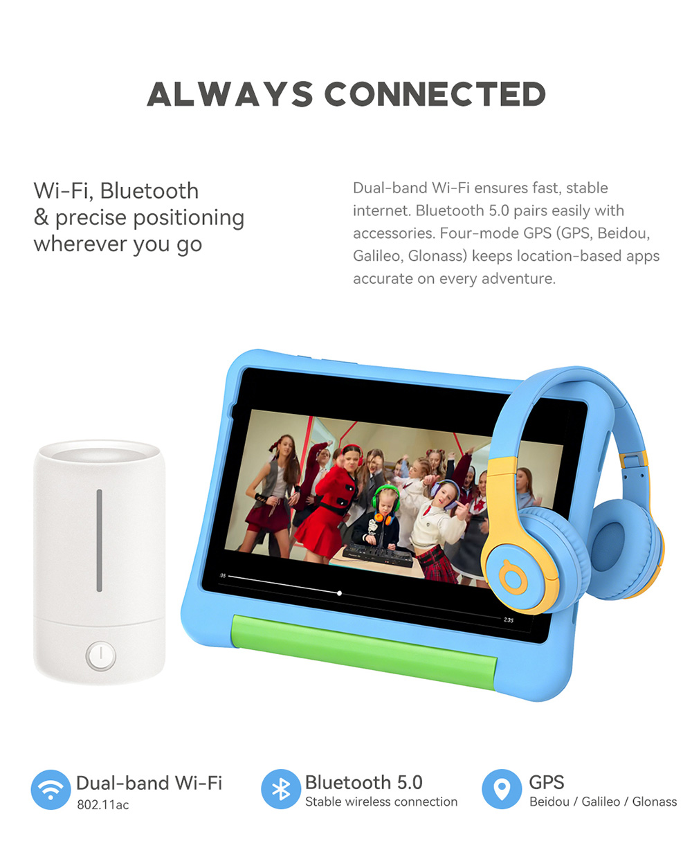 Tablette pour enfants ALLDOCUBE Kido, Android 15 Go, &eacute;cran HD IPS 8 pouces, 3 Go de RAM + 32 Go de ROM, application iWawa Kids, contr&ocirc;le parental, batterie 5000 mAh, double cam&eacute;ra, microSD jusqu'&agrave; 512 Go, Wi-Fi 5, Bluetooth 5.0