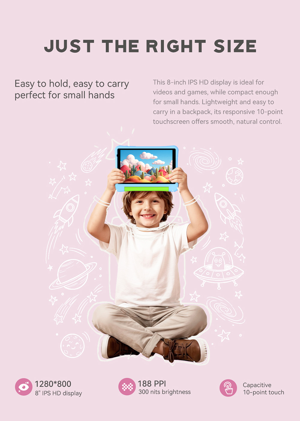 Tablette pour enfants ALLDOCUBE Kido, Android 15 Go, &eacute;cran HD IPS 8 pouces, 3 Go de RAM + 32 Go de ROM, application iWawa Kids, contr&ocirc;le parental, batterie 5000 mAh, double cam&eacute;ra, microSD jusqu'&agrave; 512 Go, Wi-Fi 5, Bluetooth 5.0