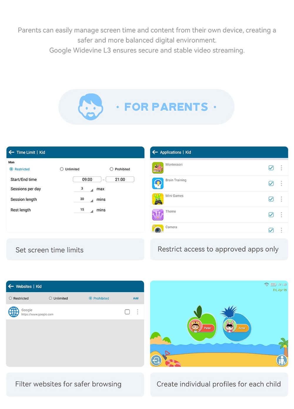 Tablette pour enfants ALLDOCUBE Kido, Android 15 Go, &eacute;cran HD IPS 8 pouces, 3 Go de RAM + 32 Go de ROM, application iWawa Kids, contr&ocirc;le parental, batterie 5000 mAh, double cam&eacute;ra, microSD jusqu'&agrave; 512 Go, Wi-Fi 5, Bluetooth 5.0