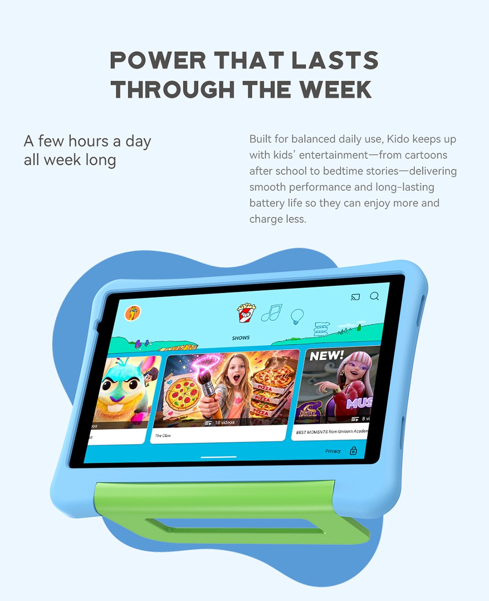 Tablette pour enfants ALLDOCUBE Kido, Android 15 Go, &eacute;cran HD IPS 8 pouces, 3 Go de RAM + 32 Go de ROM, application iWawa Kids, contr&ocirc;le parental, batterie 5000 mAh, double cam&eacute;ra, microSD jusqu'&agrave; 512 Go, Wi-Fi 5, Bluetooth 5.0