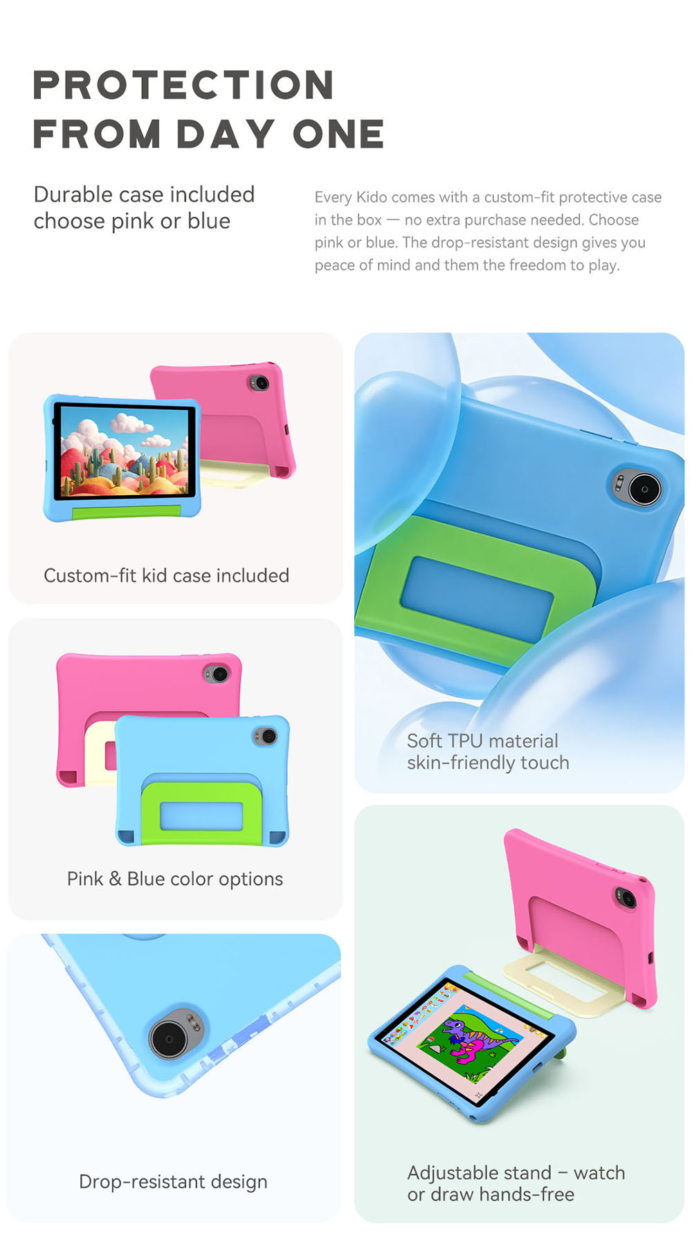 Tablette pour enfants ALLDOCUBE Kido, Android 15 Go, &eacute;cran HD IPS 8 pouces, 3 Go de RAM + 32 Go de ROM, application iWawa Kids, contr&ocirc;le parental, batterie 5000 mAh, double cam&eacute;ra, microSD jusqu'&agrave; 512 Go, Wi-Fi 5, Bluetooth 5.0