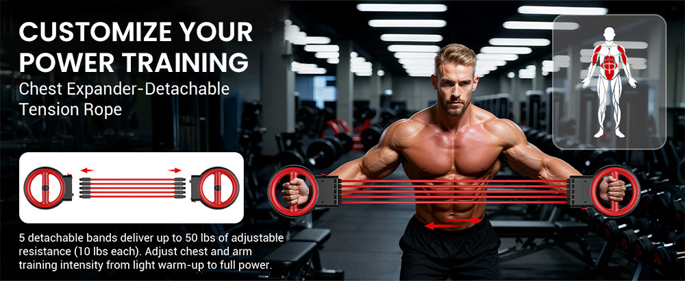 Akluer RL-2000A Multifunktionaler Armtrainer, 360° rotierendes Ganzkörpertraining, 0-8 einstellbare Widerstandsstufen, 5 abnehmbare Widerstandsbänder, 40-150 cm Dehnungsbereich