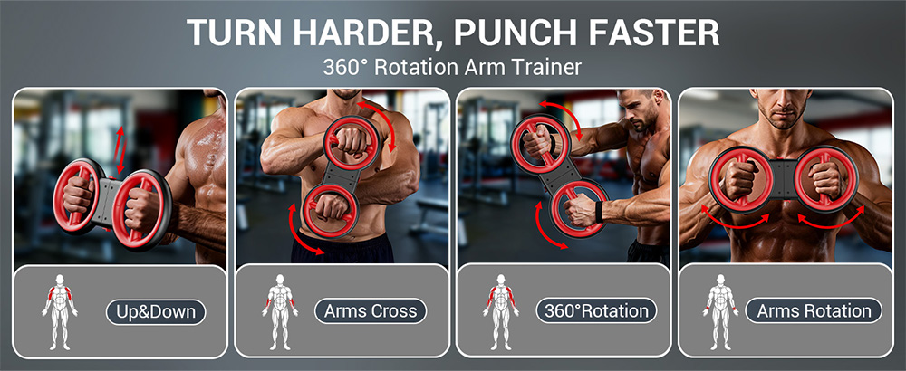 Akluer RL-2000A Multi-Functional Arm Trainer, 360° Rotational Full-Body Training, 0–8 Adjustable Resistance Levels, 5 Detachable Resistance Bands, 40–150 cm Stretch Range