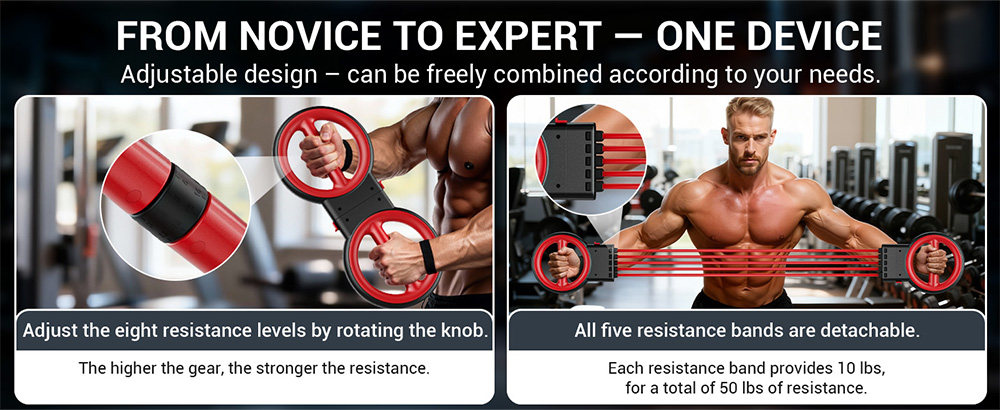 Akluer RL-2000A Multi-Functional Arm Trainer, 360° Rotational Full-Body Training, 0–8 Adjustable Resistance Levels, 5 Detachable Resistance Bands, 40–150 cm Stretch Range