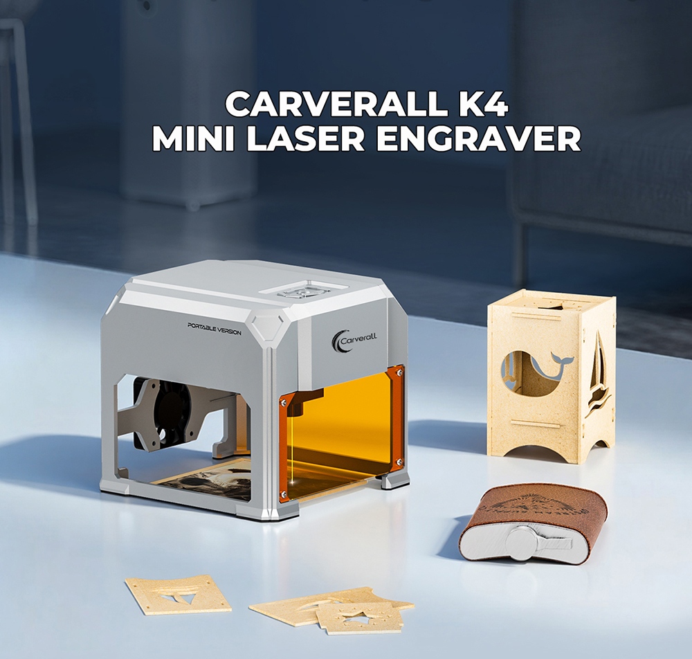 Carverall K4 3W Mini-Lasergravierer, 0,05 mm Pr&auml;zision, 80 &times; 75 mm Arbeitsbereich, 1000 mm/min Geschwindigkeit, WLAN-Konnektivit&auml;t, 10.000 Stunden Laserlebensdauer, kompatibel mit CutLabX und LightBurn, f&uuml;r Holz, Leder/Papier/Kunststoff