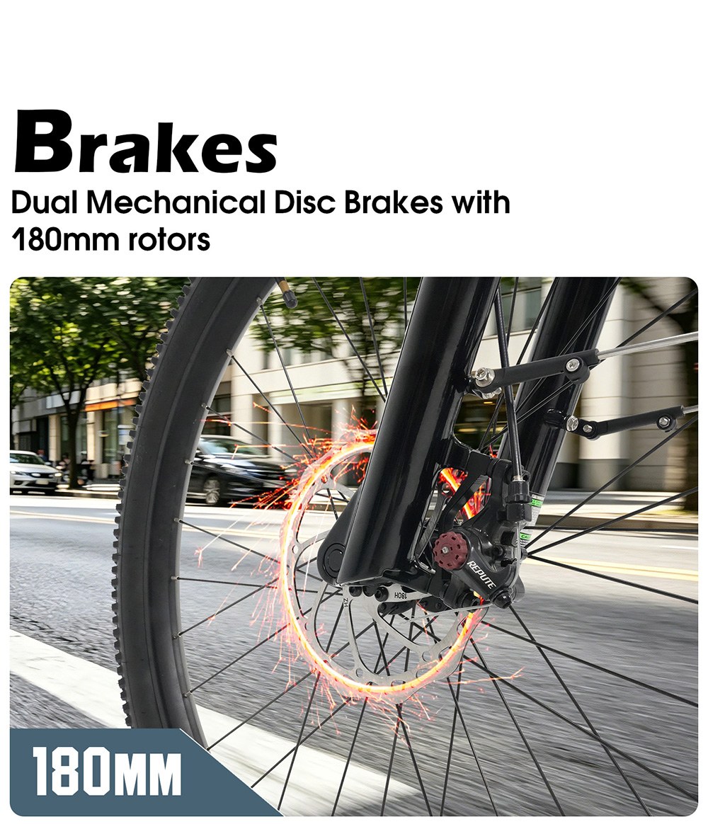Elektrický bicykel Cysum M-RAX, motor s maximálnym výkonom 500 W, vyberateľná batéria 48 V 13 Ah, maximálna rýchlosť 25 km/h, dojazd 80 km, 27,5" terénne pneumatiky, 21 rýchlostí Shimano, predné odpruženie, dvojité kotúčové brzdy