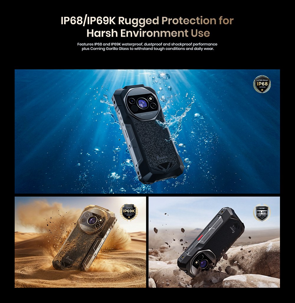 FOSSiBOT F115 Ultra Rugged Smartphone, Dimensity 7100 5G, 36GB RAM + 256GB ROM, 20000mAh Battery, 1200m Laser Rangefinder, Thermal Imaging, 64MP Night Vision, 50MP Sony IMX766, 6.78" 120Hz Display, IP68/IP69K