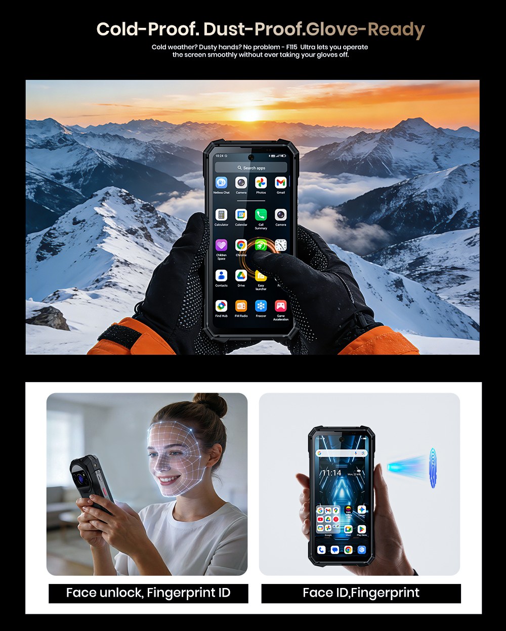 FOSSiBOT F115 Ultra Rugged Smartphone, Dimensity 7100 5G, 36GB RAM + 256GB ROM, 20000mAh Battery, 1200m Laser Rangefinder, Thermal Imaging, 64MP Night Vision, 50MP Sony IMX766, 6.78" 120Hz Display, IP68/IP69K