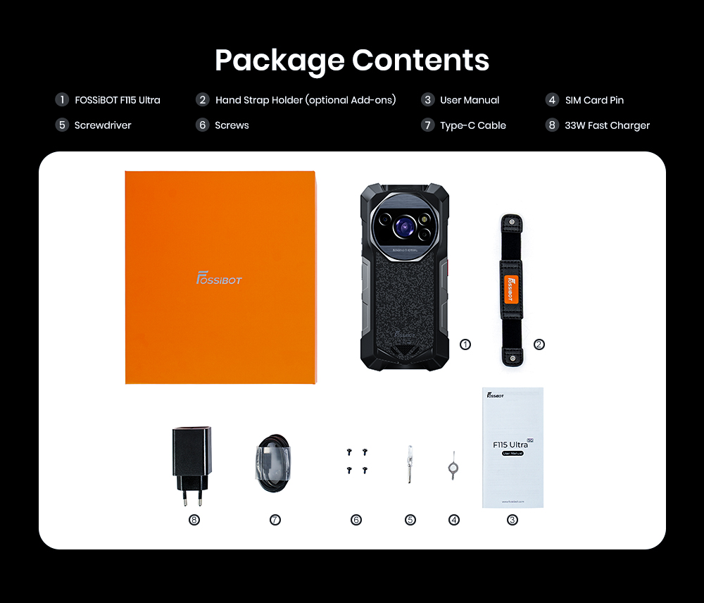 FOSSiBOT F115 Ultra Rugged Smartphone, Dimensity 7100 5G, 36GB RAM + 256GB ROM, 20000mAh Battery, 1200m Laser Rangefinder, Thermal Imaging, 64MP Night Vision, 50MP Sony IMX766, 6.78" 120Hz Display, IP68/IP69K