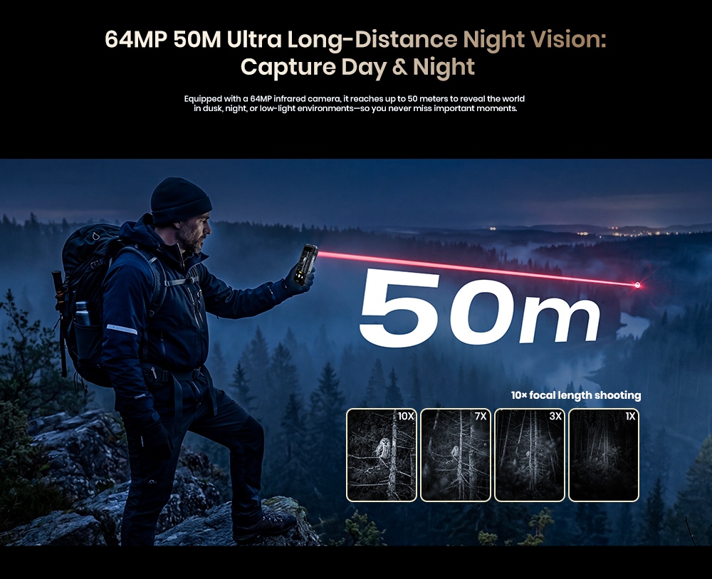 FOSSiBOT F115 Ultra Rugged Smartphone, Dimensity 7100 5G, 36GB RAM + 256GB ROM, 20000mAh Battery, 1200m Laser Rangefinder, Thermal Imaging, 64MP Night Vision, 50MP Sony IMX766, 6.78" 120Hz Display, IP68/IP69K
