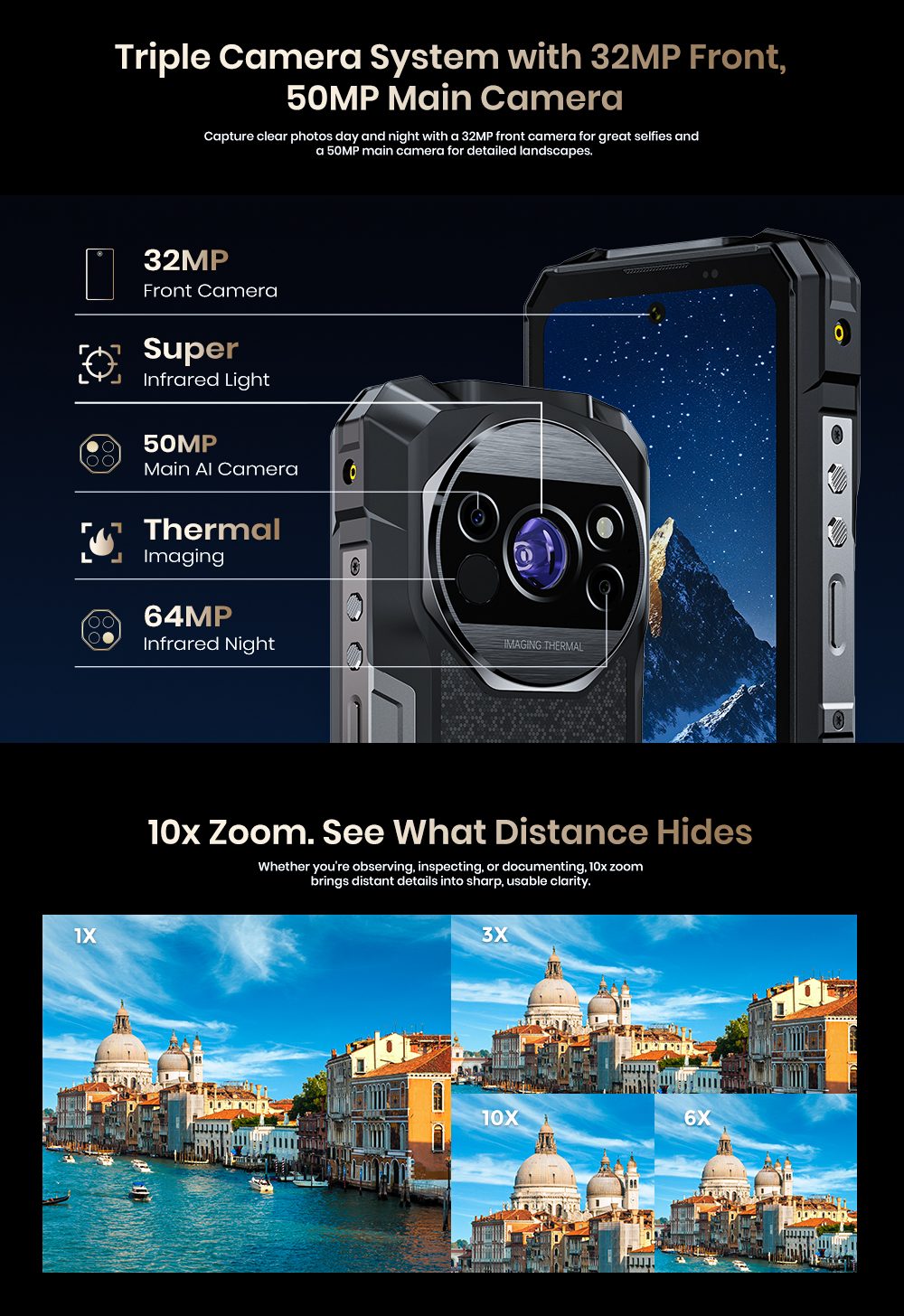 FOSSiBOT F115 Ultra Rugged Smartphone, Dimensity 7100 5G, 36GB RAM + 256GB ROM, 20000mAh Battery, 1200m Laser Rangefinder, Thermal Imaging, 64MP Night Vision, 50MP Sony IMX766, 6.78" 120Hz Display, IP68/IP69K