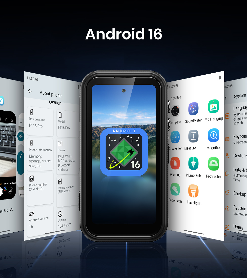 Smartphone robuste FOSSiBOT F116 Pro, 12 Go de RAM + 256 Go de ROM, processeur Dimensity 7300 5G, cam&eacute;ra d'action OIS 48 MP, cam&eacute;ra principale 50 MP, &eacute;cran 4 pouces 120 Hz, batterie 3700 mAh, pas de vis 1/4