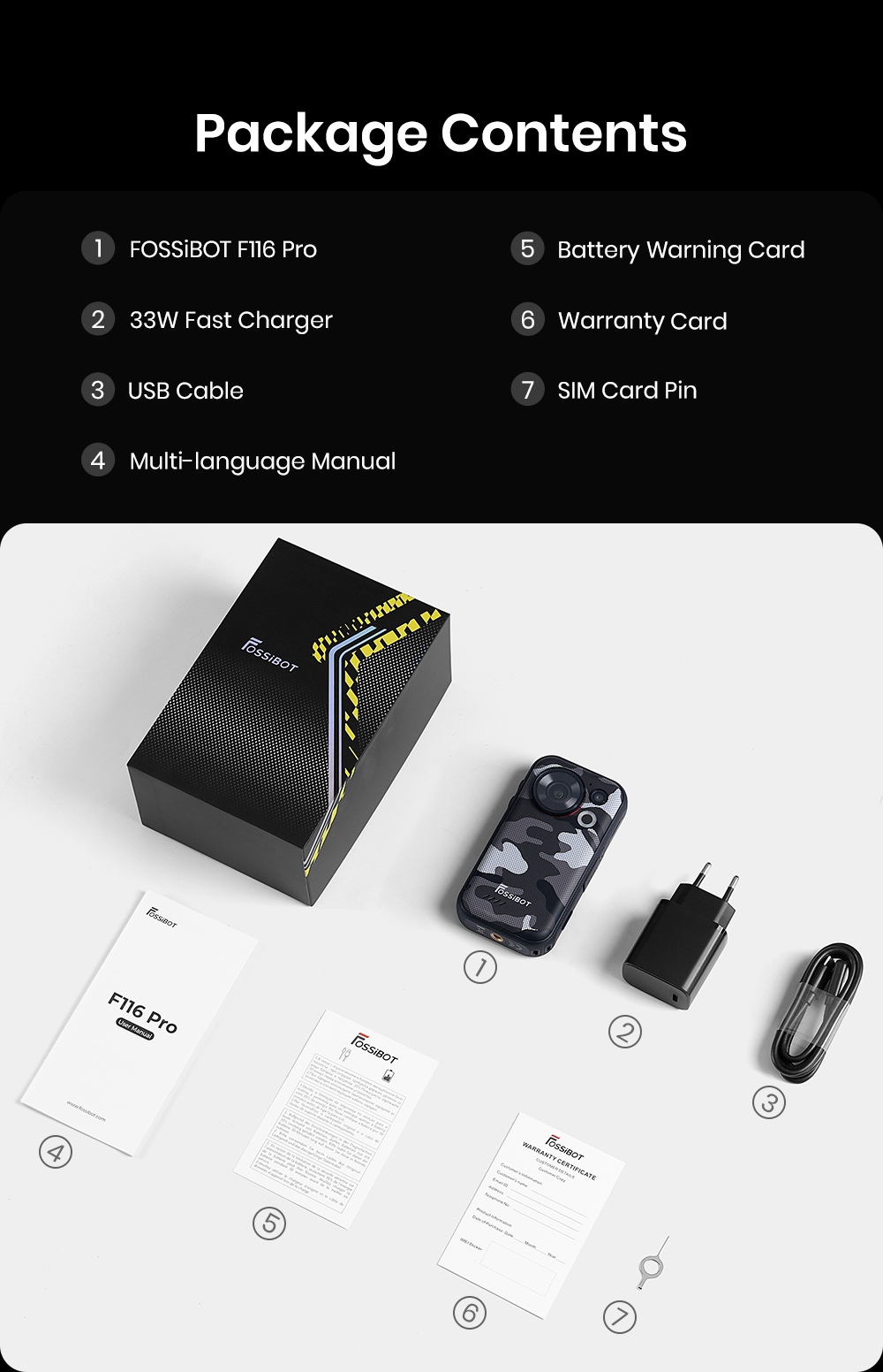 Smartphone robuste FOSSiBOT F116 Pro, 12 Go de RAM + 256 Go de ROM, processeur Dimensity 7300 5G, cam&eacute;ra d'action OIS 48 MP, cam&eacute;ra principale 50 MP, &eacute;cran 4 pouces 120 Hz, batterie 3700 mAh, pas de vis 1/4