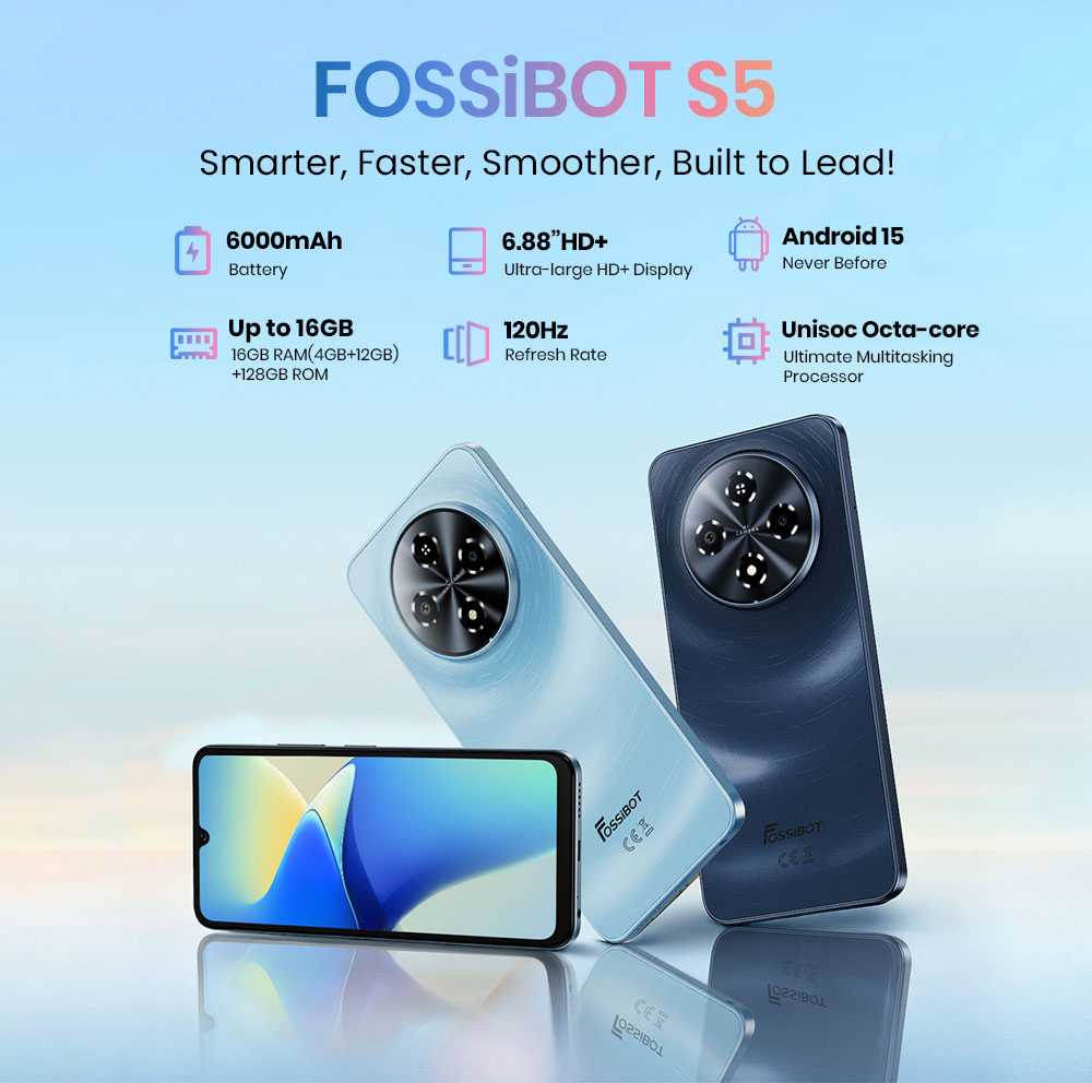 FOSSiBOT S5 okostelefon, Unisoc T615 nyolcmagos processzor, 4 GB RAM + 128 GB ROM, 6000 mAh akkumul&aacute;tor, 6,88