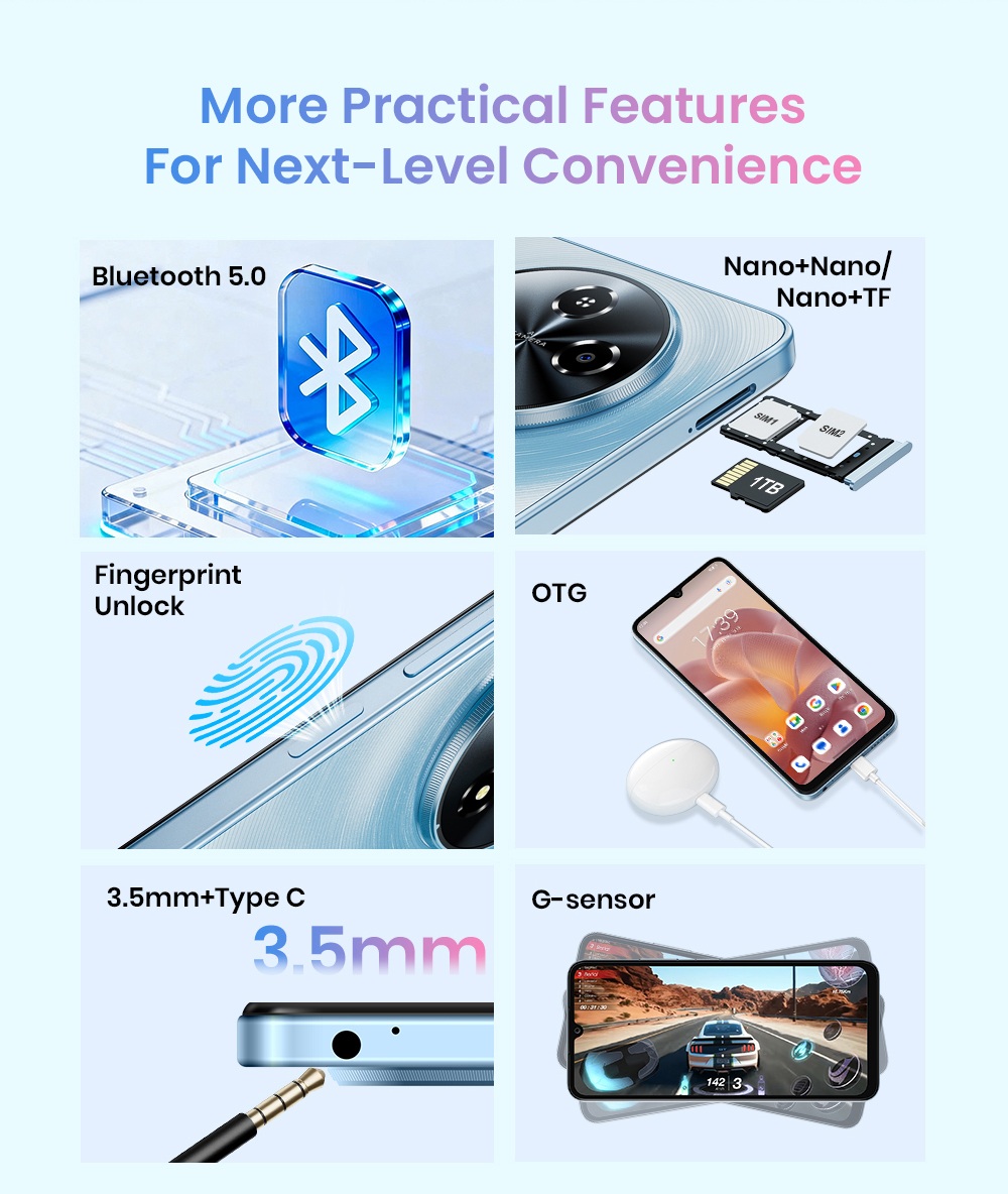 FOSSiBOT S5 Smartphone, Unisoc T615 Octa-Core, 4GB RAM + 128GB ROM, 6000mAh Battery, 6.88" 120Hz HD+ Display, 13MP Rear Camera, 8MP Front Camera, NFC, Dual SIM, Face & Fingerprint Unlock