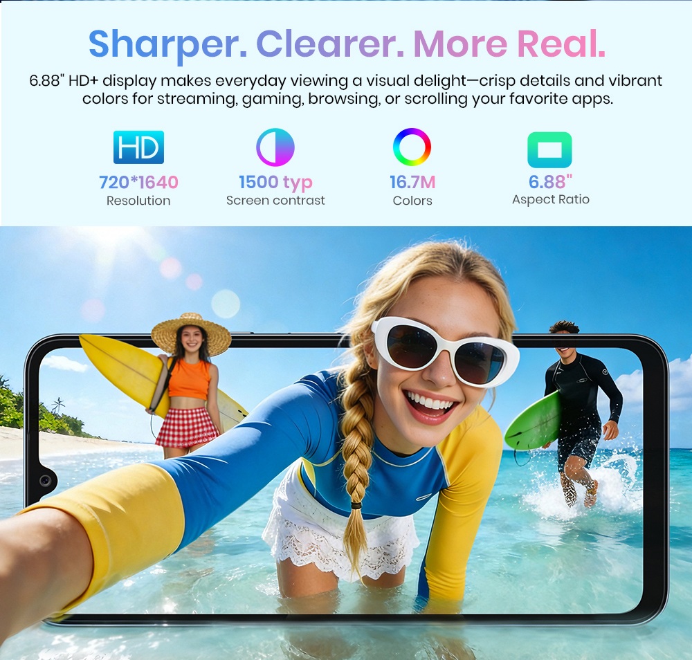 FOSSiBOT S5 Smartphone, Unisoc T615 Octa-Core, 4GB RAM + 128GB ROM, 6000mAh Battery, 6.88" 120Hz HD+ Display, 13MP Rear Camera, 8MP Front Camera, NFC, Dual SIM, Face & Fingerprint Unlock