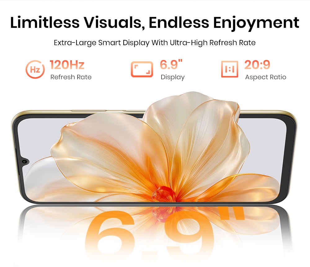 FOSSiBOT S7 Smartphone, 6.9-inch 120Hz HD+ Display, 1.85-inch Custom Rear Screen, Unisoc T615 Octa-Core, 4GB RAM + 128GB ROM, 5000mAh Battery, 16MP Camera, Dual 4G SIM, Dual-Band WiFi, Face & Fingerprint Unlock