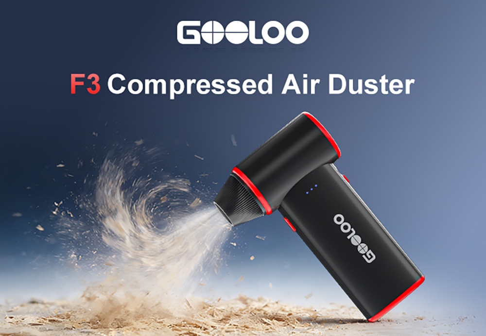 GOOLOO F3 Elektrischer Druckluftreiniger, 150.000 U/min Turbo-Luftstrom, 5000-mAh-Akku, 3 Geschwindigkeitsstufen, bis zu 4 Stunden Laufzeit, Schnellladefunktion (USB-C), f&uuml;r Auto, Haushalt und Elektronikreinigung &ndash; Schwarz