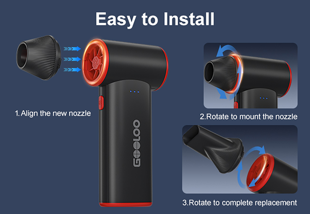 GOOLOO F3 Elektrischer Druckluftreiniger, 150.000 U/min Turbo-Luftstrom, 5000-mAh-Akku, 3 Geschwindigkeitsstufen, bis zu 4 Stunden Laufzeit, Schnellladefunktion (USB-C), f&uuml;r Auto, Haushalt und Elektronikreinigung &ndash; Schwarz