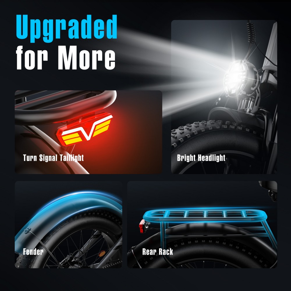 HIKNIGHT H2 PRO Electric Bike, 3000W Peak Dual Motors, 61km/h Max Speed, 145km Range, 52V 20Ah Removable Battery, 35° Climbing Ability, 26"×4.0" Fat Tires, Dual Hydraulic Disc Brakes, Full Suspension, Shimano 7-Speed, 150kg Load Capacity - Blue