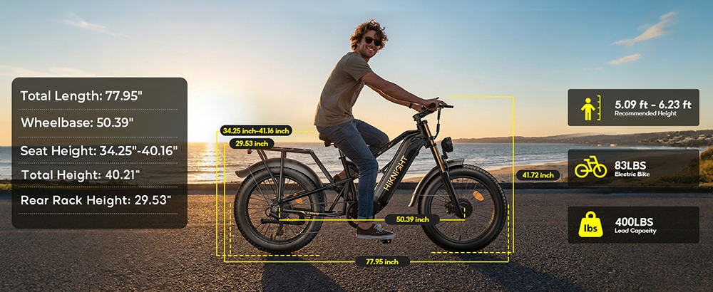HIKNIGHT H6 PRO Elektrofahrrad, 4000 W Spitzenleistung dank zweier Motoren, herausnehmbarer 52 V 20 Ah Akku, 145 km Reichweite, 64 km/h H&ouml;chstgeschwindigkeit, 200 Nm Drehmoment, Doppelbr&uuml;cken-Federgabel, Luftfederung hinten, Shimano 7-Gang-Schaltung, All-Terrain-Fat-Reifen &ndash; Schwarz & Gold