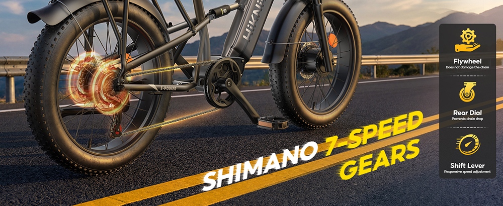 V&eacute;lo &eacute;lectrique HIKNIGHT H6 PRO, double moteur de 4000 W (puissance maximale), batterie amovible 52 V 20 Ah, autonomie de 145 km, vitesse maximale de 64 km/h, couple de 200 N&middot;m, fourche avant &agrave; double t&eacute;, suspension arri&egrave;re &agrave; air, transmission Shimano 7 vitesses, pneus tout-terrain larges - Gris