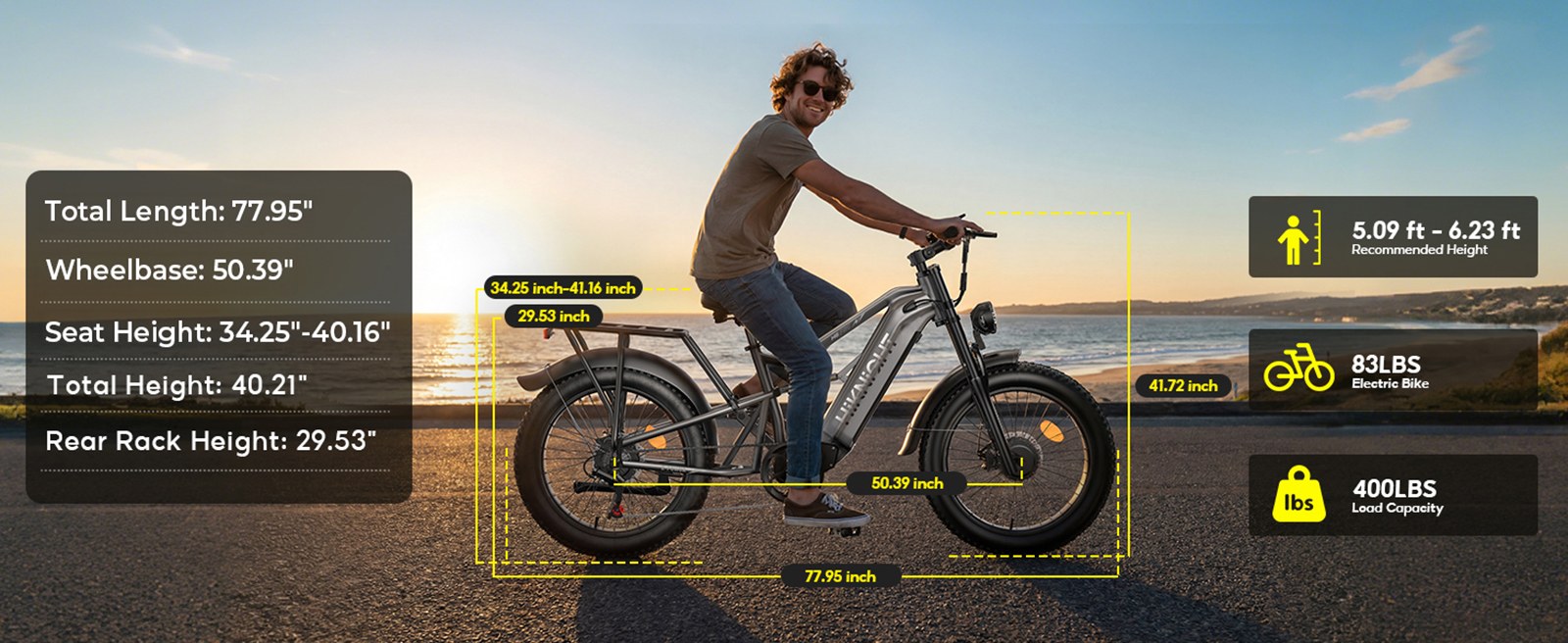 V&eacute;lo &eacute;lectrique HIKNIGHT H6 PRO, double moteur de 4000 W (puissance maximale), batterie amovible 52 V 20 Ah, autonomie de 145 km, vitesse maximale de 64 km/h, couple de 200 N&middot;m, fourche avant &agrave; double t&eacute;, suspension arri&egrave;re &agrave; air, transmission Shimano 7 vitesses, pneus tout-terrain larges - Gris