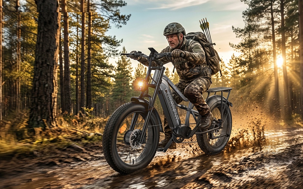 V&eacute;lo &eacute;lectrique HIKNIGHT H6 PRO, double moteur de 4000 W (puissance maximale), batterie amovible 52 V 20 Ah, autonomie de 145 km, vitesse maximale de 64 km/h, couple de 200 N&middot;m, fourche avant &agrave; double t&eacute;, suspension arri&egrave;re &agrave; air, transmission Shimano 7 vitesses, pneus tout-terrain larges - Gris