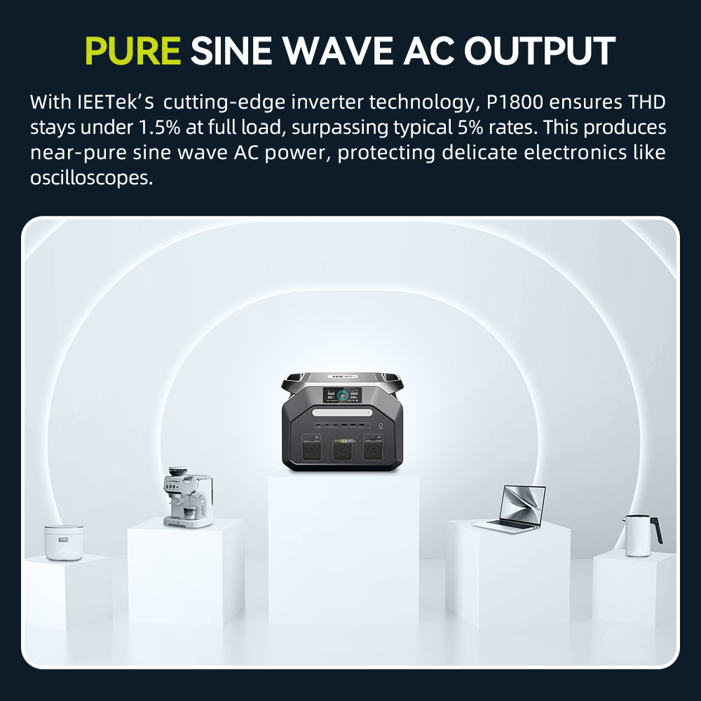 IEETek P1800 Tragbare Powerstation, 1024 Wh LiFePO4-Akku, 1800 W Sinusausgangsleistung, 3600 W Spitzenleistung, 1200 W Schnellladefunktion, 500 W Solareingang, &uuml;ber 4000 Ladezyklen, <10 ms EPS-Backup, WLAN- und Bluetooth-App-Steuerung