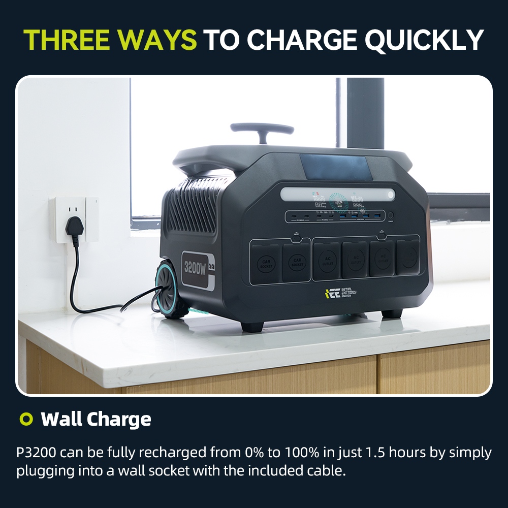 IEETek P3200 Tragbare Powerstation, 2048 Wh LiFePO4-Akku, 3200 W Sinusausgangsleistung, 6400 W Spitzenleistung, 1,5 Stunden Schnellladezeit, 1000 W Solareingang, <10 ms EPS-Backup, &uuml;ber 4000 Ladezyklen, WLAN- und Bluetooth-App-Steuerung