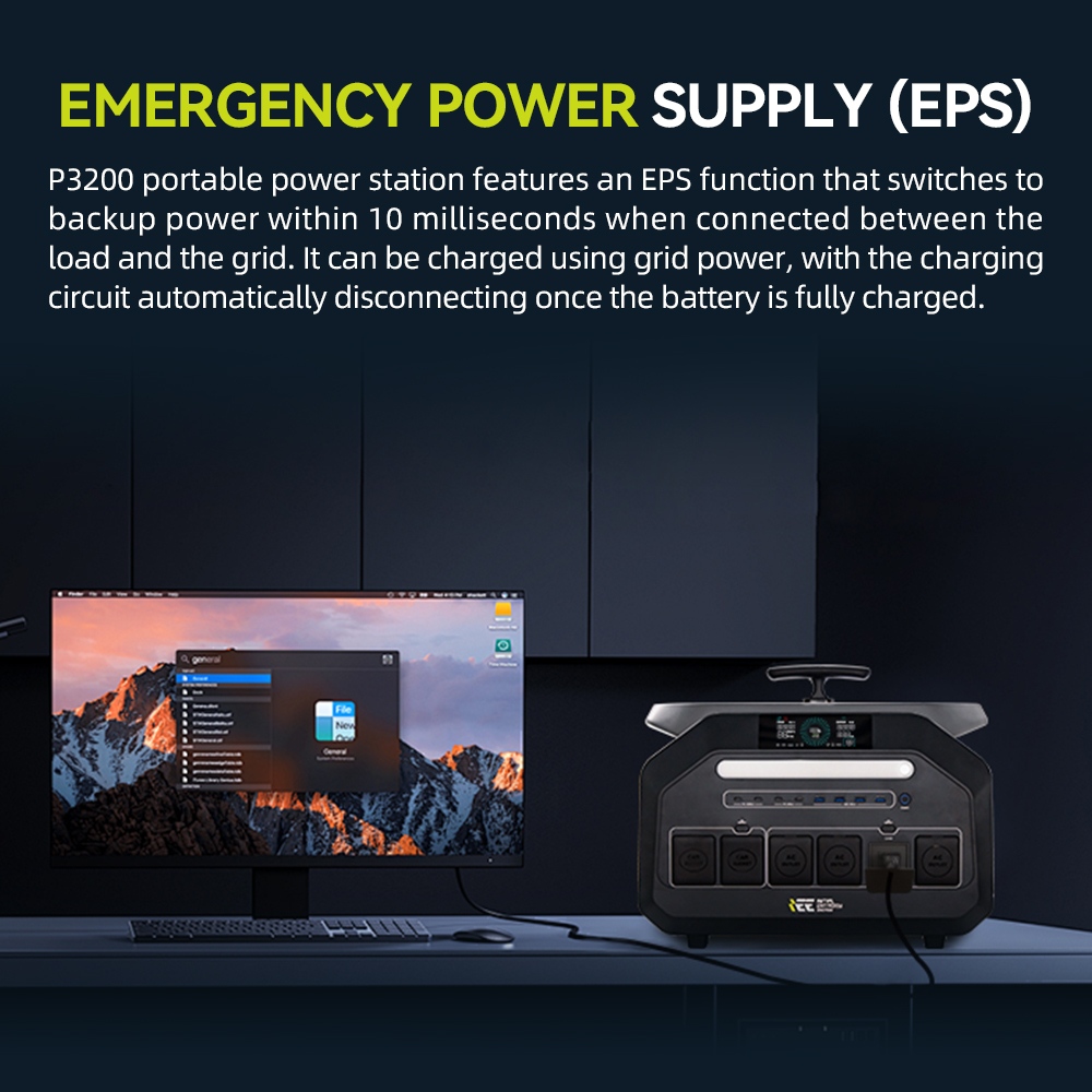 IEETek P3200 Tragbare Powerstation, 2048 Wh LiFePO4-Akku, 3200 W Sinusausgangsleistung, 6400 W Spitzenleistung, 1,5 Stunden Schnellladezeit, 1000 W Solareingang, <10 ms EPS-Backup, &uuml;ber 4000 Ladezyklen, WLAN- und Bluetooth-App-Steuerung
