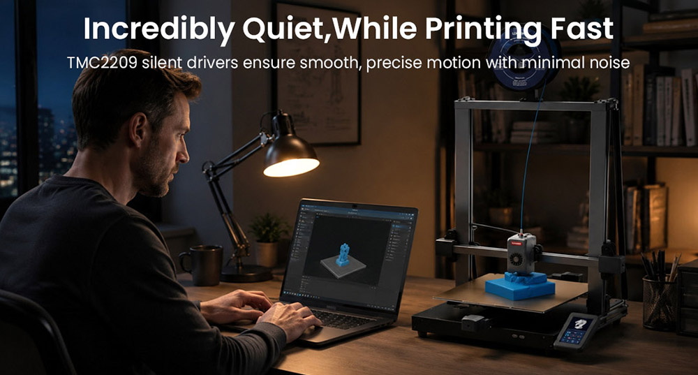LONGER LK10 Plus 3D-Drucker, 500 mm/s Druckgeschwindigkeit, 0,1 mm Genauigkeit, 320 &times; 320 &times; 400 mm Bauraum, vollautomatische Nivellierung, 4,3-Zoll-Touchscreen, Dual-Z-Achse, 300 &deg;C Hotend, WLAN/LAN/USB-Anschluss, High-Flow-Direktantrieb