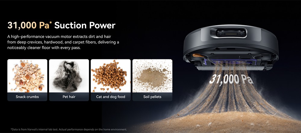 Narwal Flow 2 Robot Aspirateur et Laveur, aspiration 31 000 Pa, double vision IA 1080P, navigation LiDAR cach&eacute;e, autonettoyage 100 &deg;C, batterie 7000 mAh, syst&egrave;me anti-enchev&ecirc;trement, auto-vidage 2,4 L, station sans entretien 120 jours