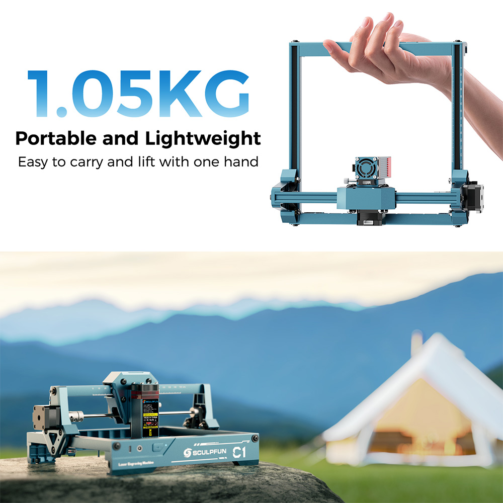 SCULPFUN C1 6W Mini-Lasergravierer, 0,06 mm Pr&auml;zisionslaserpunkt, 150 &times; 130 mm Arbeitsbereich, 10.000 mm/min Geschwindigkeit, Ein-Schritt-Installation, kompatibel mit LightBurn und LaserGRBL, unterst&uuml;tzt &uuml;ber 100 Materialien