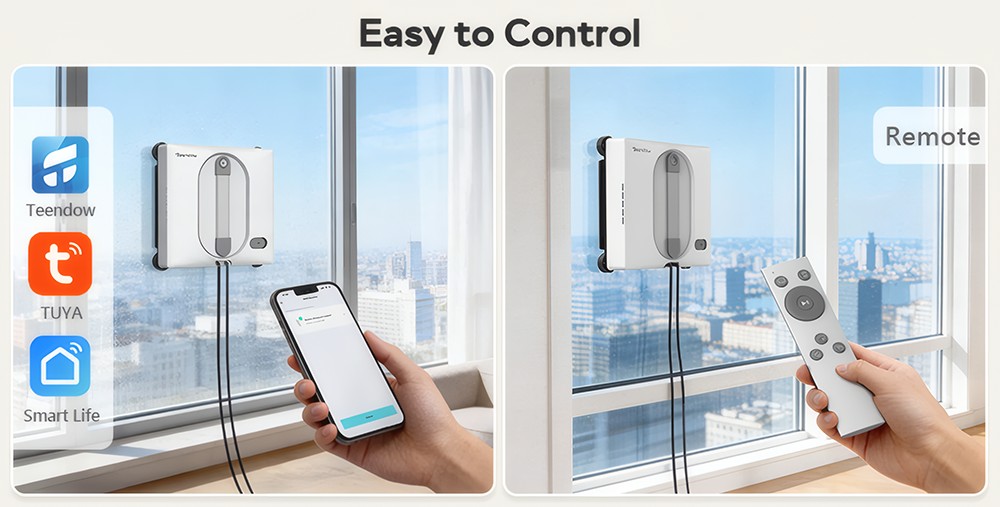 Teendow HW225A Fensterputzroboter, 5500 Pa starke Saugkraft, Duales Wasserspr&uuml;hsystem, 100 ml Wassertank, App- und Fernbedienungssteuerung, Sprachausgabe, 5 Reinigungsmodi f&uuml;r Fenster, Spiegel und Glast&uuml;ren