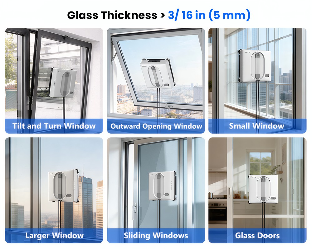 Teendow HW225A Fensterputzroboter, 5500 Pa starke Saugkraft, Duales Wasserspr&uuml;hsystem, 100 ml Wassertank, App- und Fernbedienungssteuerung, Sprachausgabe, 5 Reinigungsmodi f&uuml;r Fenster, Spiegel und Glast&uuml;ren