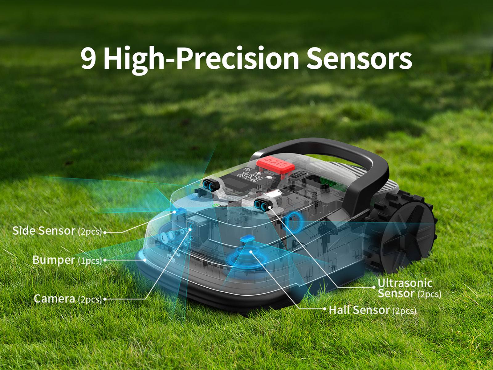 Tondeuse robotis&eacute;e UBHOME M10, navigation RTK + IA, sans fil p&eacute;riph&eacute;rique, couverture de 7&nbsp;000&nbsp;m&sup2;, multizone (jusqu'&agrave; 15), pente jusqu'&agrave; 55&nbsp;%, cartographie centim&eacute;trique, d&eacute;tection intelligente des obstacles, largeur de coupe de 230&nbsp;mm, batterie 5,2&nbsp;Ah, contr&ocirc;le via application