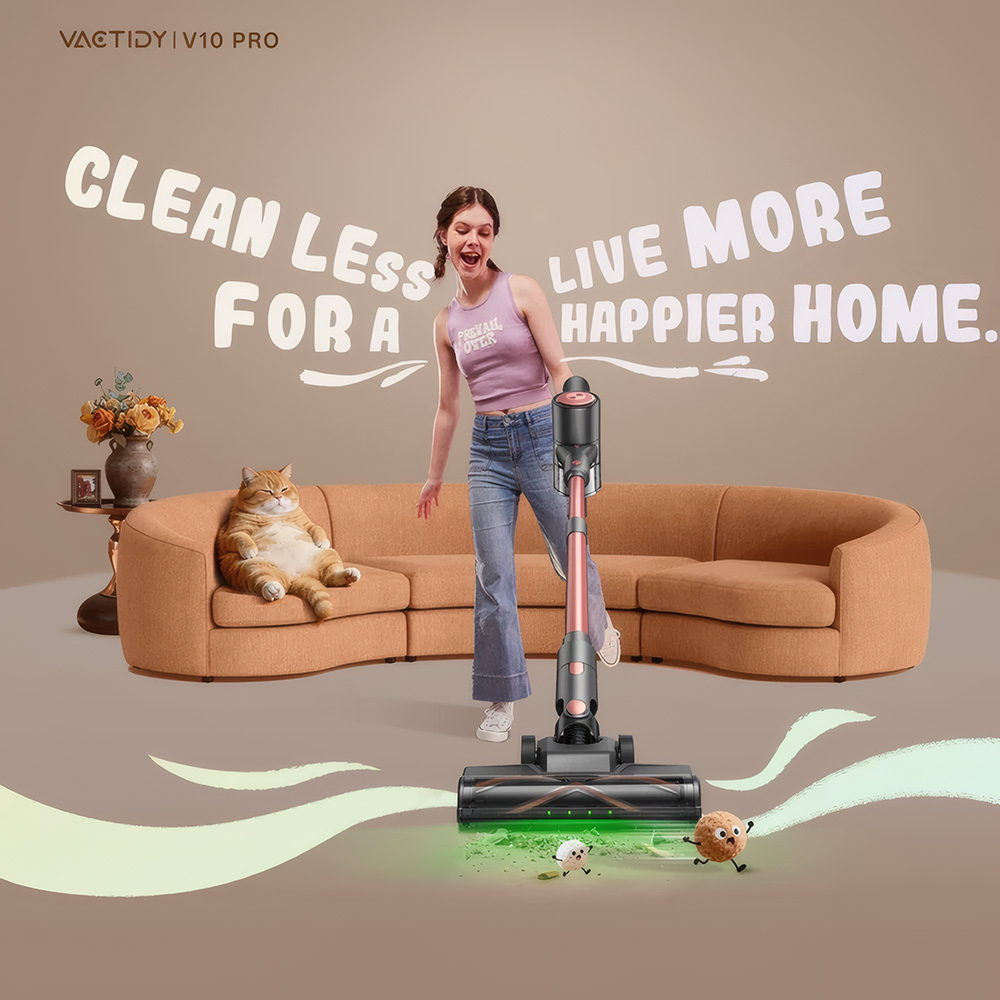 Vactidy V10 Pro Akku-Stielstaubsauger, 45.000 Pa Saugkraft, 550-W-Motor, bis zu 45 Minuten Laufzeit, abnehmbarer 2200-mAh-Akku, 5-stufige Filterung, 500-ml-Staubbeh&auml;lter, LED-Anzeige, gr&uuml;ne Stauberkennung