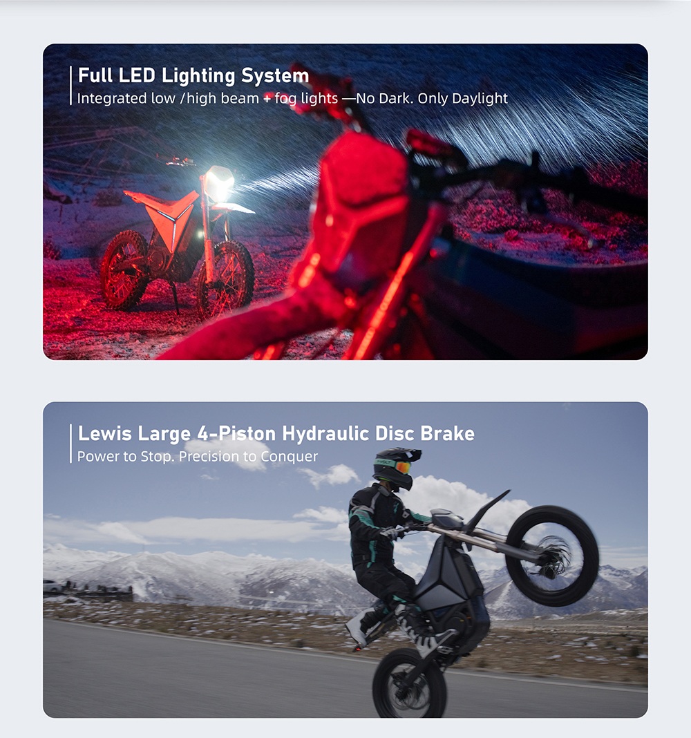Y-VOLT SURGE V Elektrisches Dirtbike, 35 kW Spitzenleistung, 97 V 45 Ah Samsung 50S Akku, 110 km/h H&ouml;chstgeschwindigkeit, bis zu 120 km Reichweite, 300 mm Bodenfreiheit, 19
