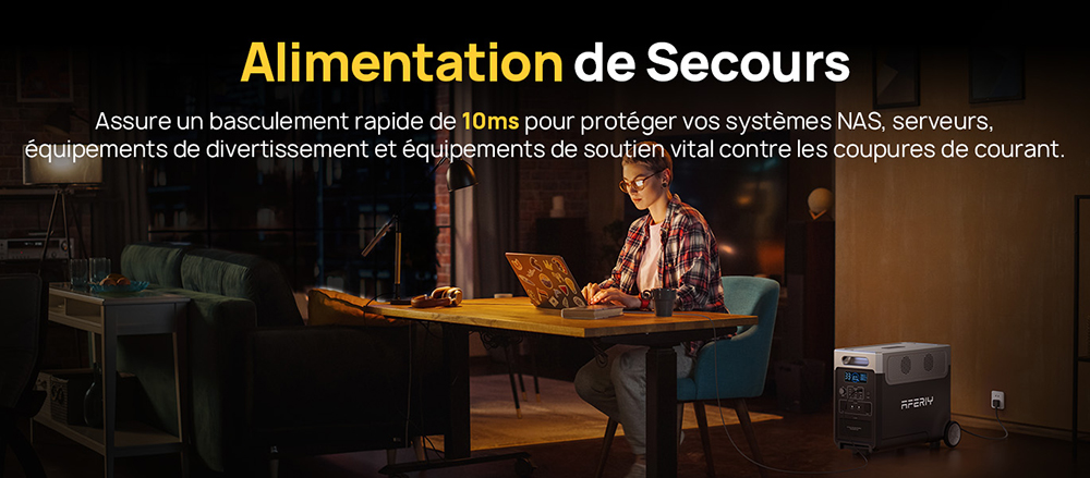AFERIY P310 Station d'alimentation portable, 3600W onde sinuso&iuml;dale pure, batterie LiFePO4 3840Wh, extensible 11520Wh, charge rapide 1,5 h, UPS &le;10 ms, entr&eacute;e solaire 2000W, 14 sorties, LED 3W, pour maison, camping-car et camping
