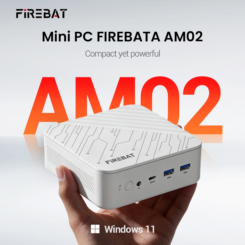 FIREBAT AM02 Mini-PC Barebone (ohne RAM und SSD), AMD Ryzen 7 H 255 8C/16T bis zu 4,9 GHz, Radeon 780M, zwei DDR5-5600-MHz-RAM-Steckpl&auml;tze, zwei M.2-PCIe-SSD-Steckpl&auml;tze, HDMI + DP + vollfunktionsf&auml;higer USB-C-Anschluss f&uuml;r Triple-Display, zwei Gigabit-RJ45-Anschl&uuml;sse, WLAN 6, Bluetooth 5.2