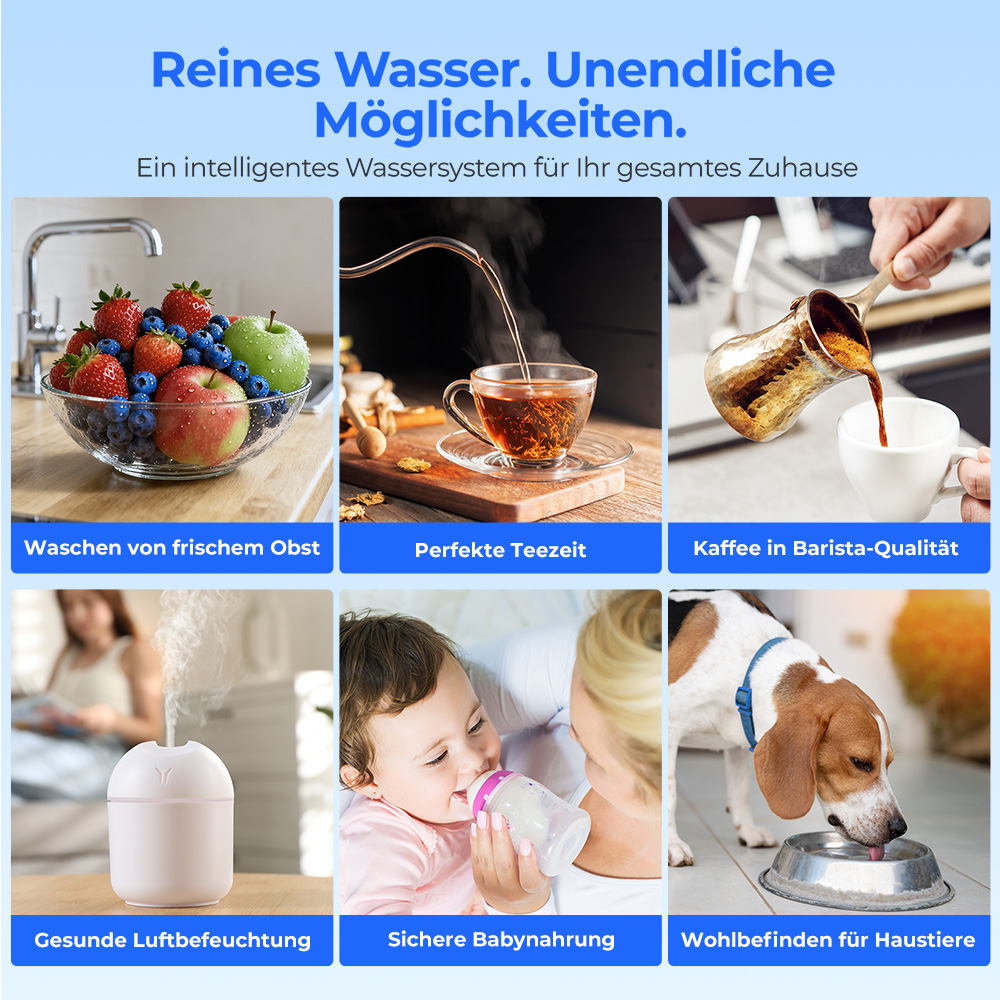 Hydrofast W100 Wasserfilter für die Arbeitsplatte mit heißem und raumwarmem Wasser, 8 Temperaturen, heißes Wasser in 3 Sekunden, 6-stufige Umkehrosmosefiltration, 15-stufiges Wasservolumen, für Küche, Büro, Schlafzimmer