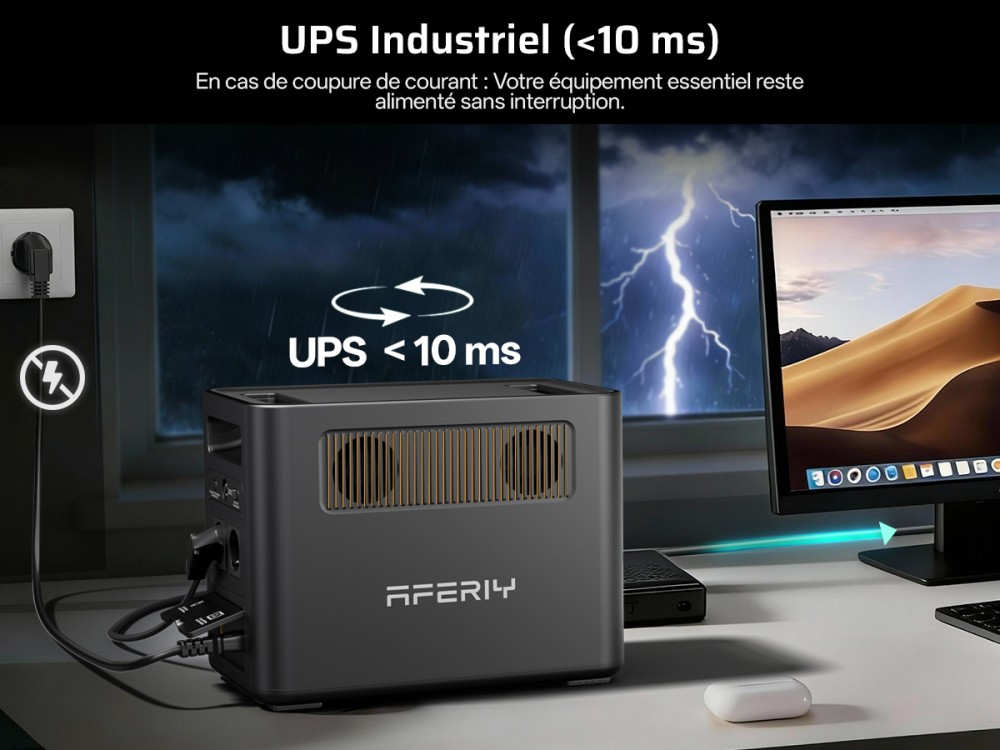 AFERIY Nomad1800 Pro P180 Station d'alimentation portable, sortie &agrave; onde sinuso&iuml;dale pure 1800W, batterie LiFePO4 1024Wh, extensible jusqu&rsquo;&agrave; 5120Wh, charge rapide AC 1000W, entr&eacute;e solaire XT60 500W, UPS &le;10ms, charge rapide PD 140W, 9 sorties