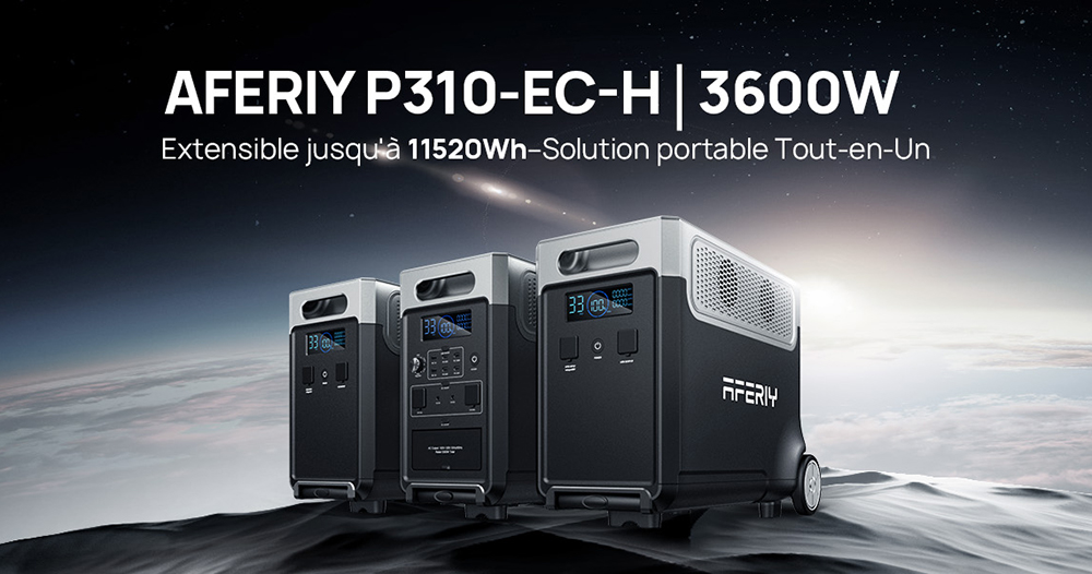 AFERIY P310 Station d'alimentation portable, 3600W onde sinuso&iuml;dale pure, batterie LiFePO4 3840Wh, extensible 11520Wh, charge rapide 1,5 h, UPS &le;10 ms, entr&eacute;e solaire 2000W, 14 sorties, LED 3W, pour maison, camping-car et camping