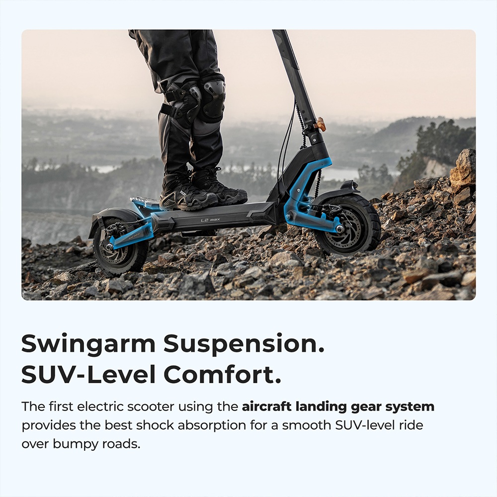 Ausom L2 Max Electric Scooter, 2*1000W Motor, 48V 20.8Ah Battery, 3*10 inch Tires, 60km/h Max Speed, 90km Range, Front & Rear Disc Brakes, Swingarm Suspension, Hidden AirTag Mount