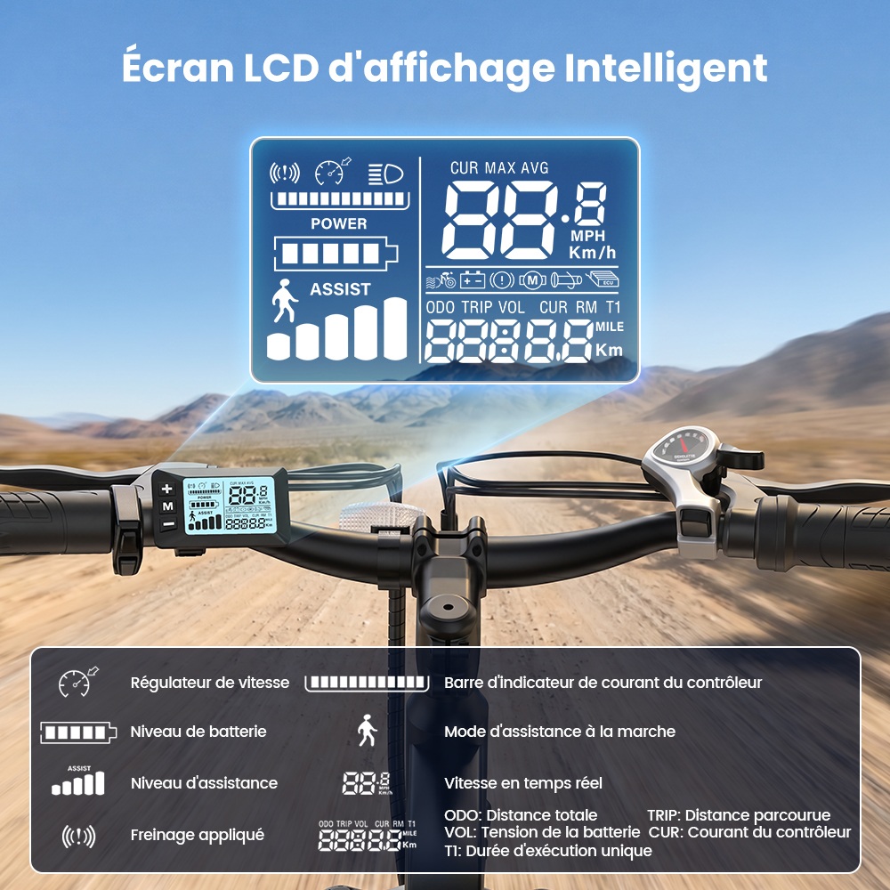 EB3S Vélo Électrique, Moteur 350W, Batterie 36V 15Ah, Vitesse Max. 35km/h, Autonomie 90km, Pneus Tout-Terrain 26"×1,95", Freins à Disque Avant/Arrière, Fourche Suspendue, Charge Max. 150kg