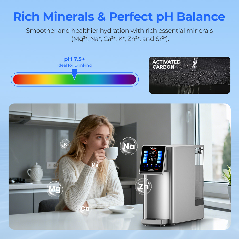 Hydrofast W100 Countertop Water Purifier with Hot & Ambient Water, 8 Temperatures, Hot Water in 3 Seconds, 6 Levels Reverse Osmosis Filtration,15 levels Water Volume, for Kitchen, Office, Bedroom
