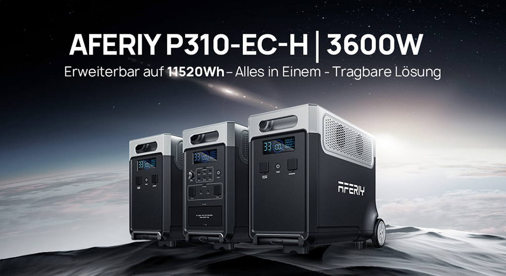 AFERIY P310 Tragbare Powerstation, 3600W Reiner Sinuswellen-Ausgang, 3840Wh LiFePO4-Akku, Erweiterbar auf 11520Wh, 1,5 Std. Schnellladung, &le;10ms USV, 2000W Solareingang, 14 Ausg&auml;nge, 3W LED-Licht, f&uuml;r Notstromversorgung zu Hause, Wohnmobil & Camping